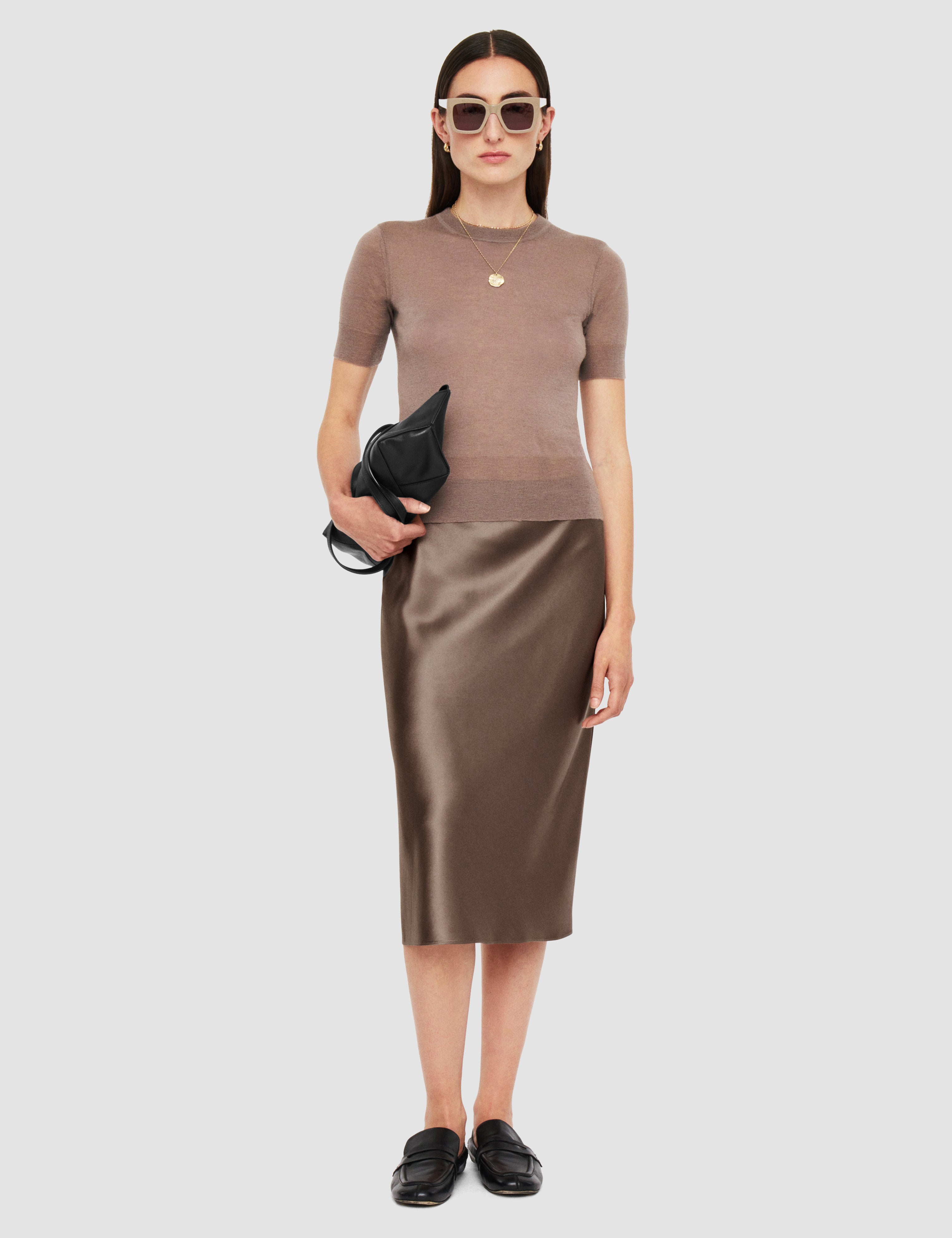 Grey Isaak Silk Satin Skirt - Joseph