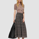 Brown Lavy Crepe de Chine Print Silk Skirt - Joseph