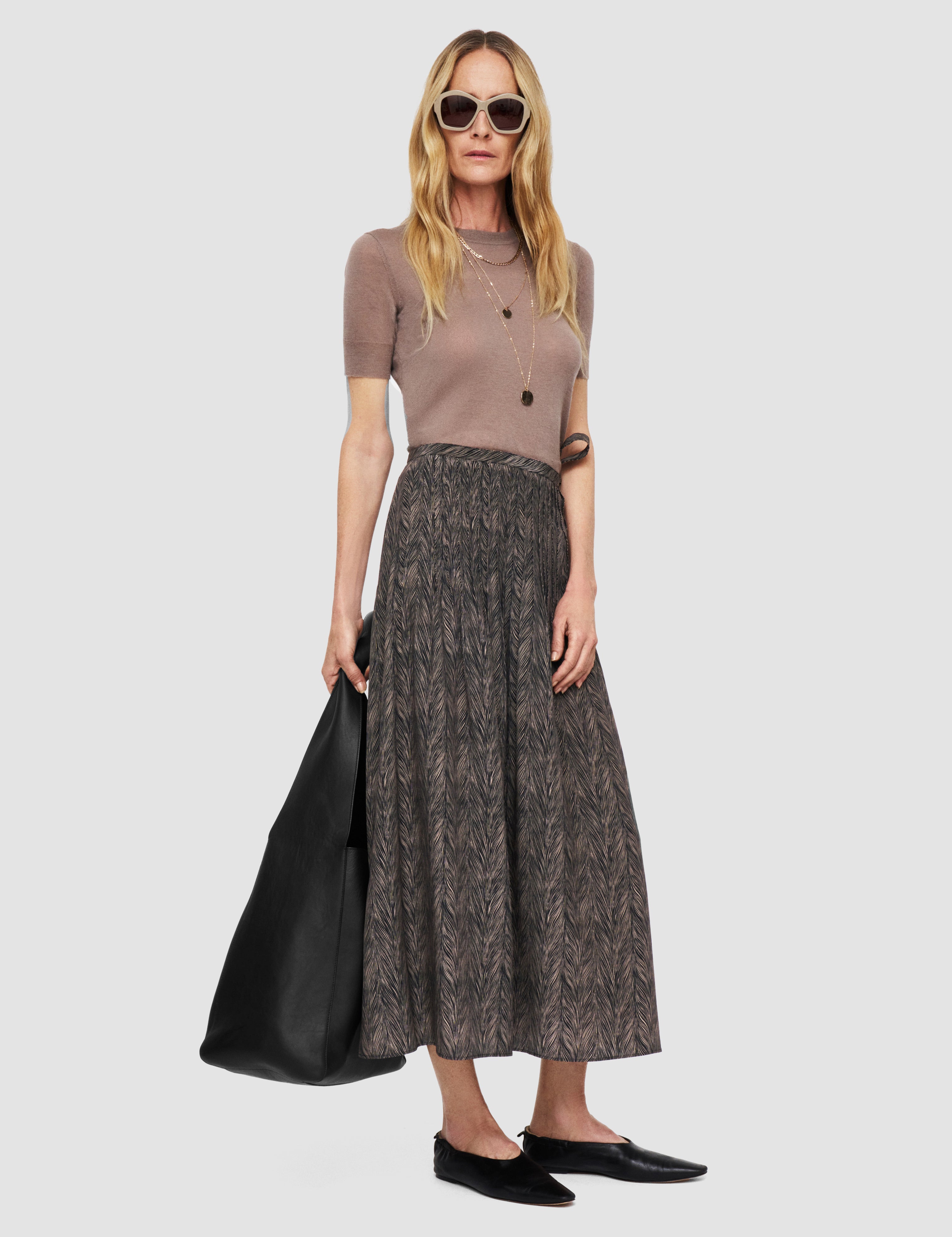 Brown Lavy Crepe de Chine Print Silk Skirt - Joseph