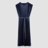 Blue Volta Knit Weave Plissé Dress - Joseph