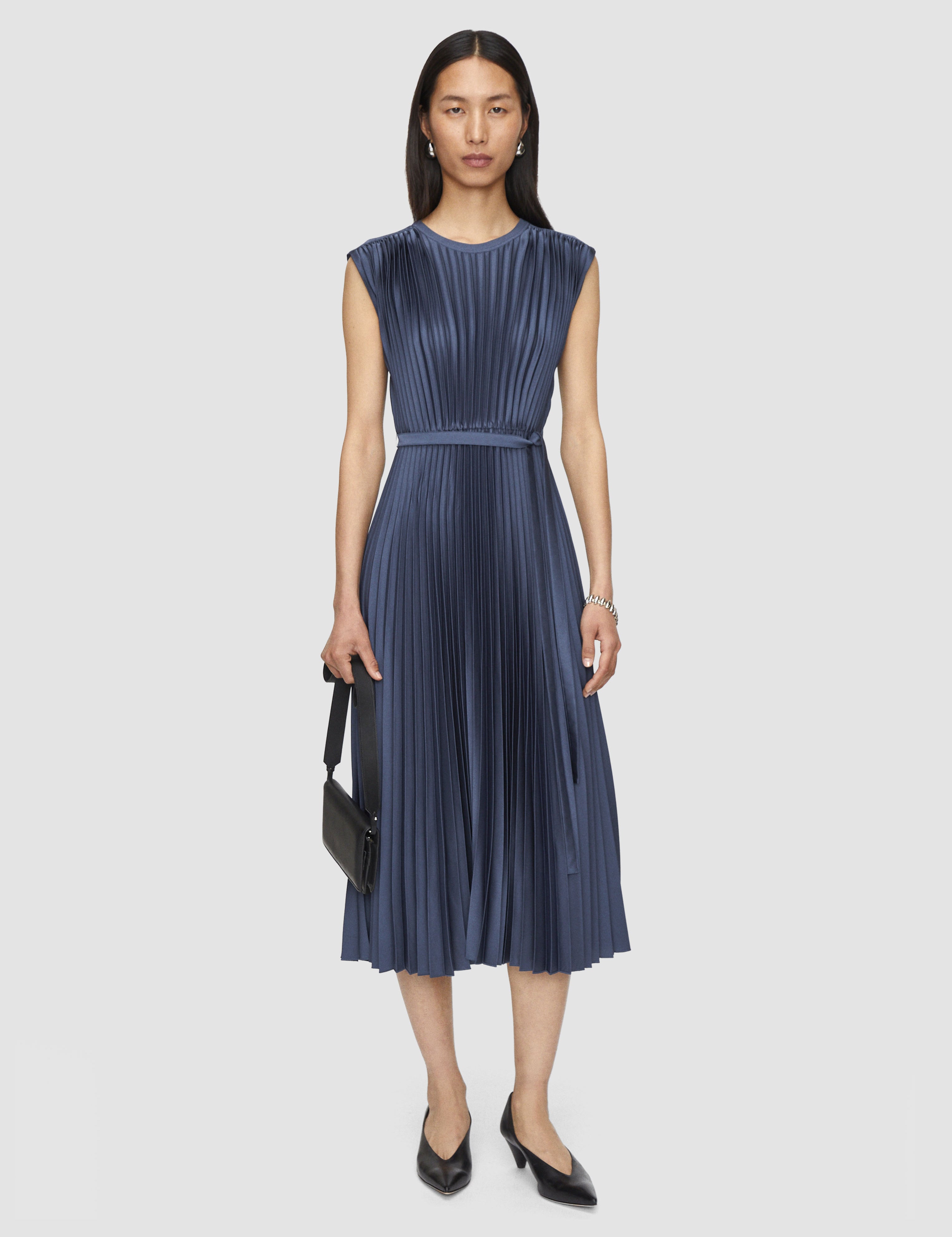 Blue Volta Knit Weave Plissé Dress - Joseph