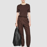 Brown Taio Soft Cotton Silk Trousers - Joseph