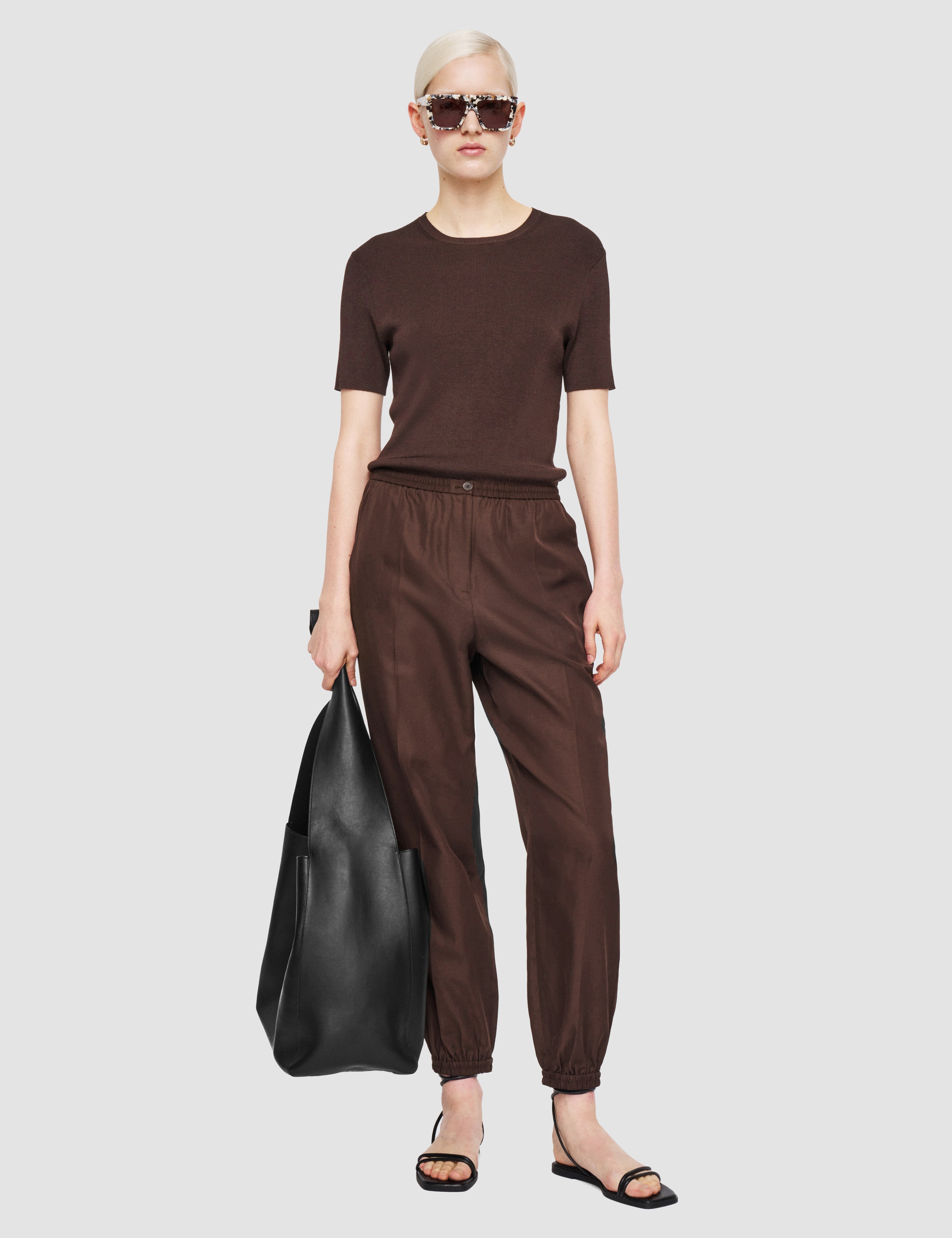 Brown Taio Soft Cotton Silk Trousers - Joseph