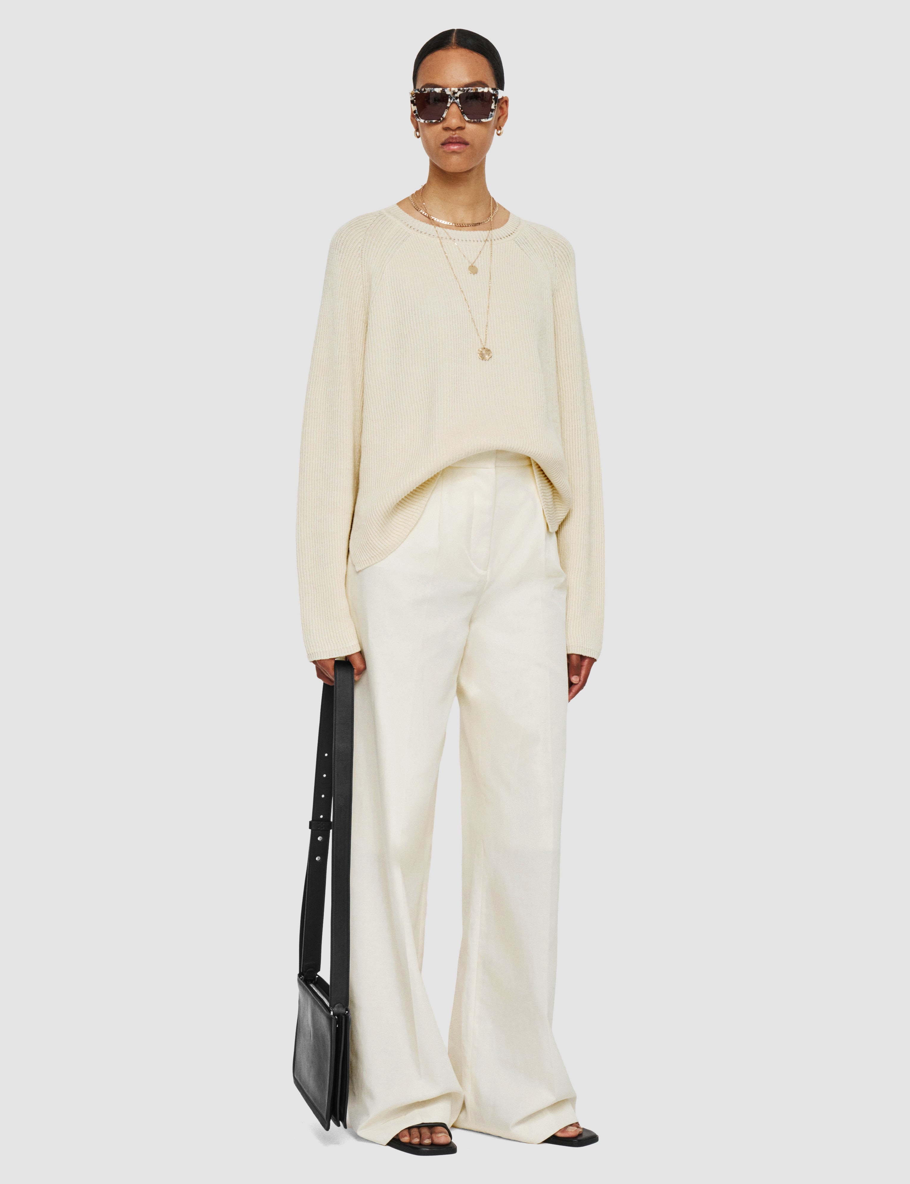 White Alanel Soft Cotton Silk Trousers - Joseph