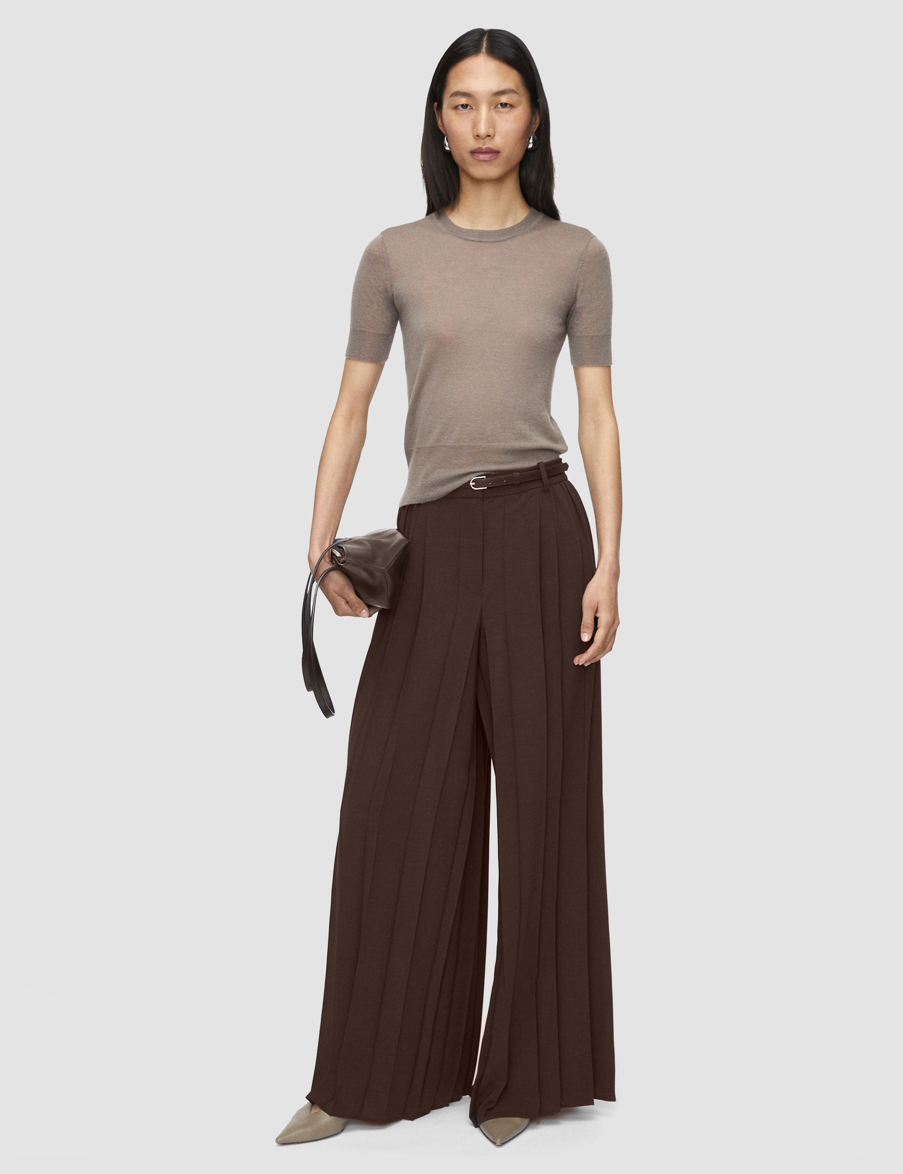 Brown Tibre Airy Plissé Trousers - Joseph