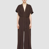 Brown Sofia Airy Plissé Jumpsuit - Joseph