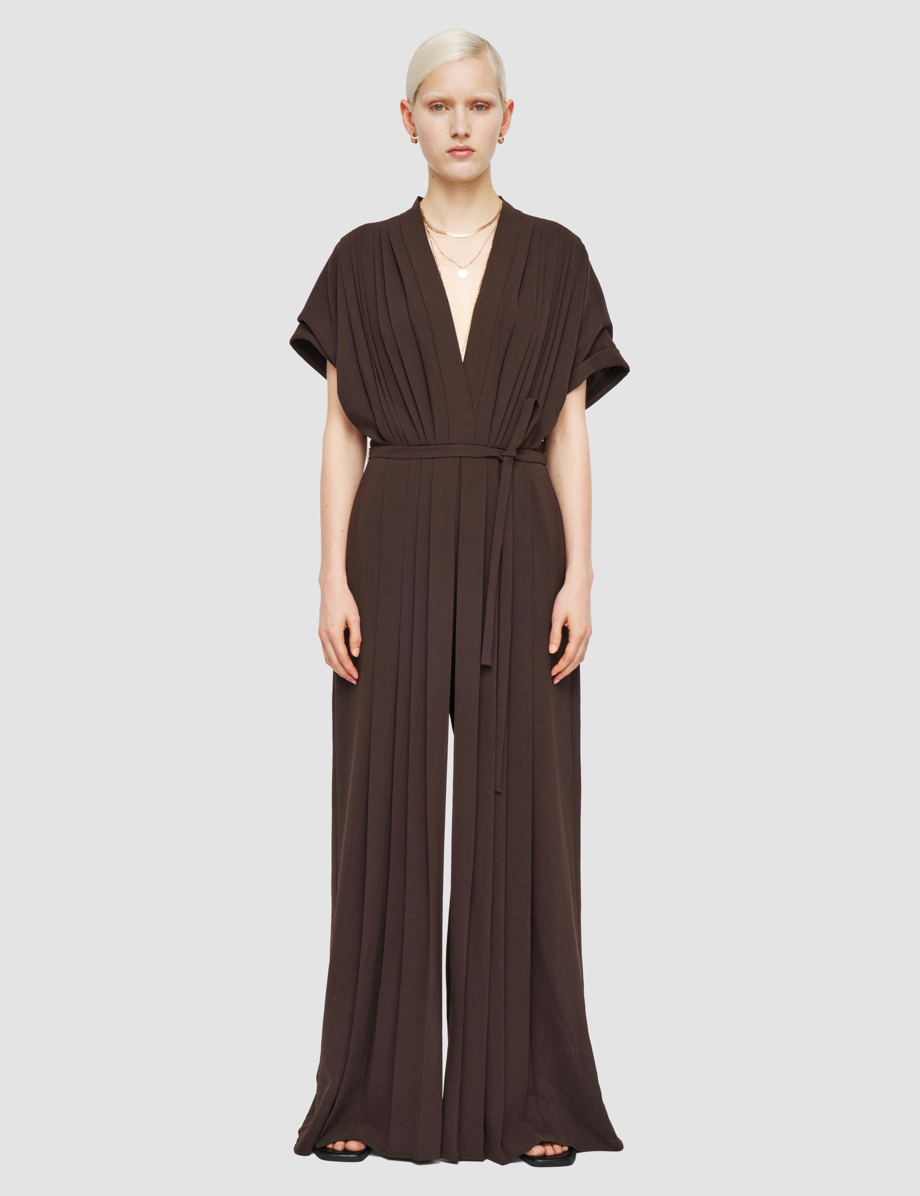 Brown Sofia Airy Plissé Jumpsuit - Joseph