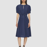 Blue Lowri Crepe de Soie Knot Silk Dress - Joseph