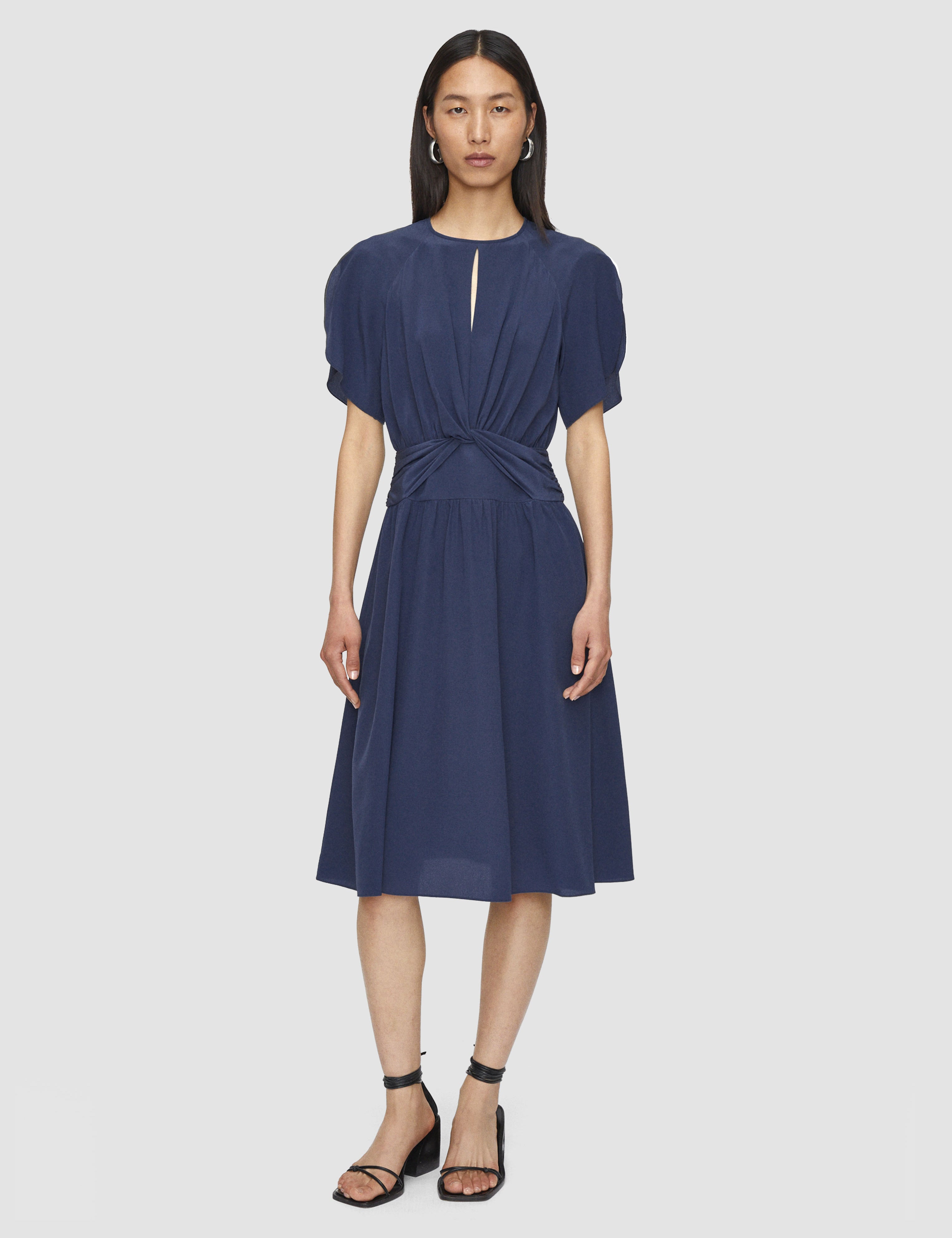 Blue Lowri Crepe de Soie Knot Silk Dress - Joseph