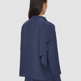 Blue Juliana Crepe de Soie Knot Blouse - Joseph