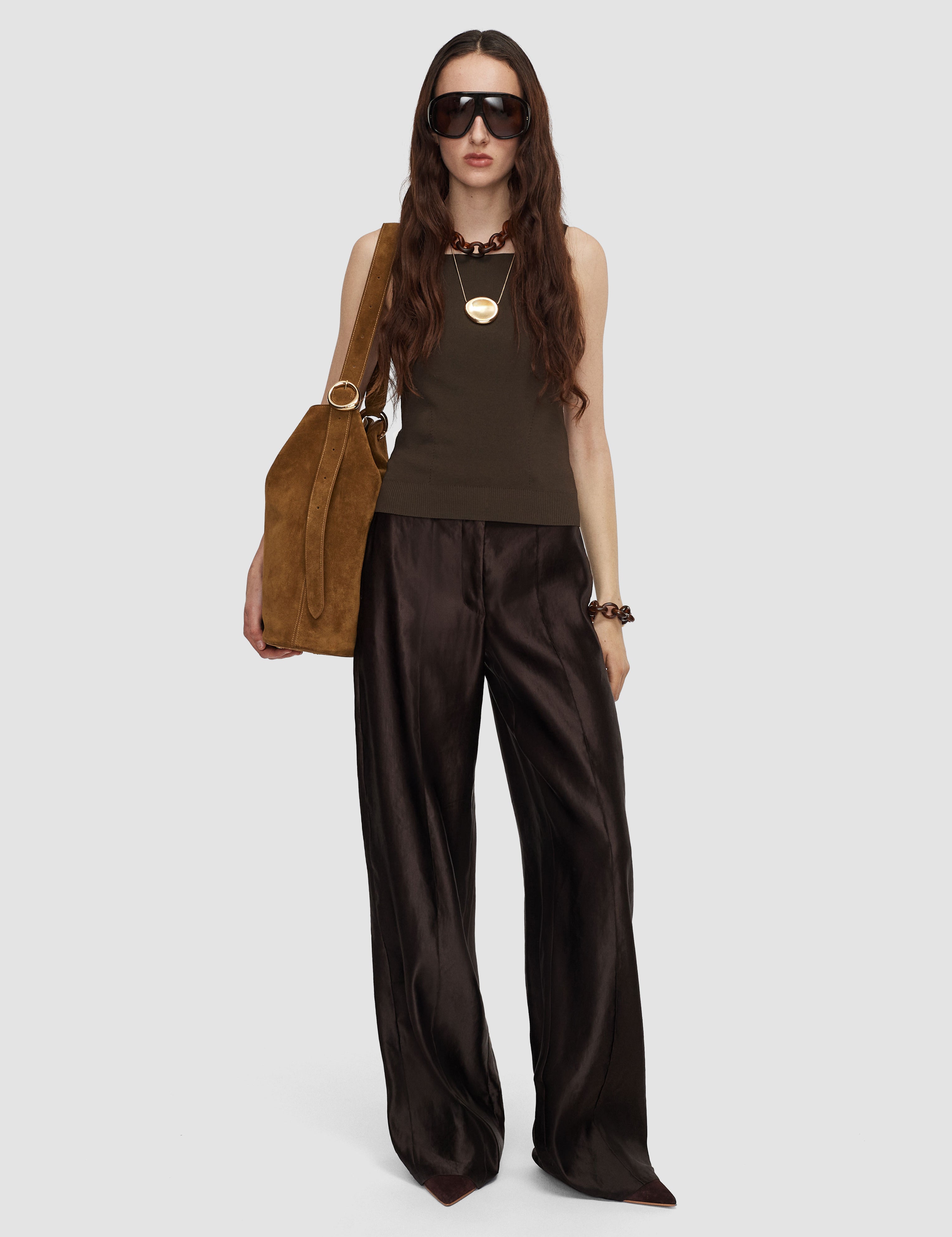 Brown Jnane Silk Linen Blend Trousers - Joseph