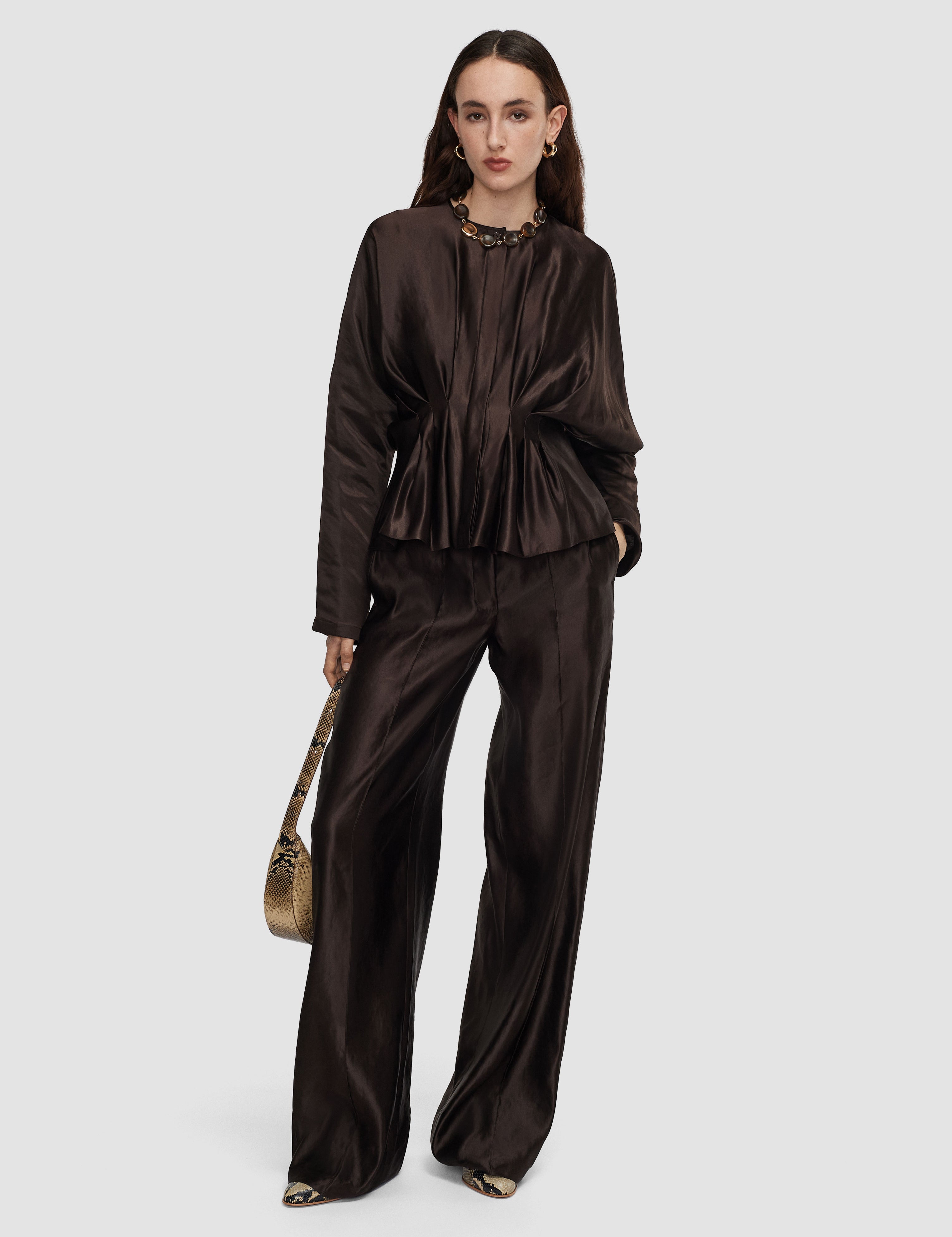 Brown Jnane Silk Linen Blend Trousers - Joseph