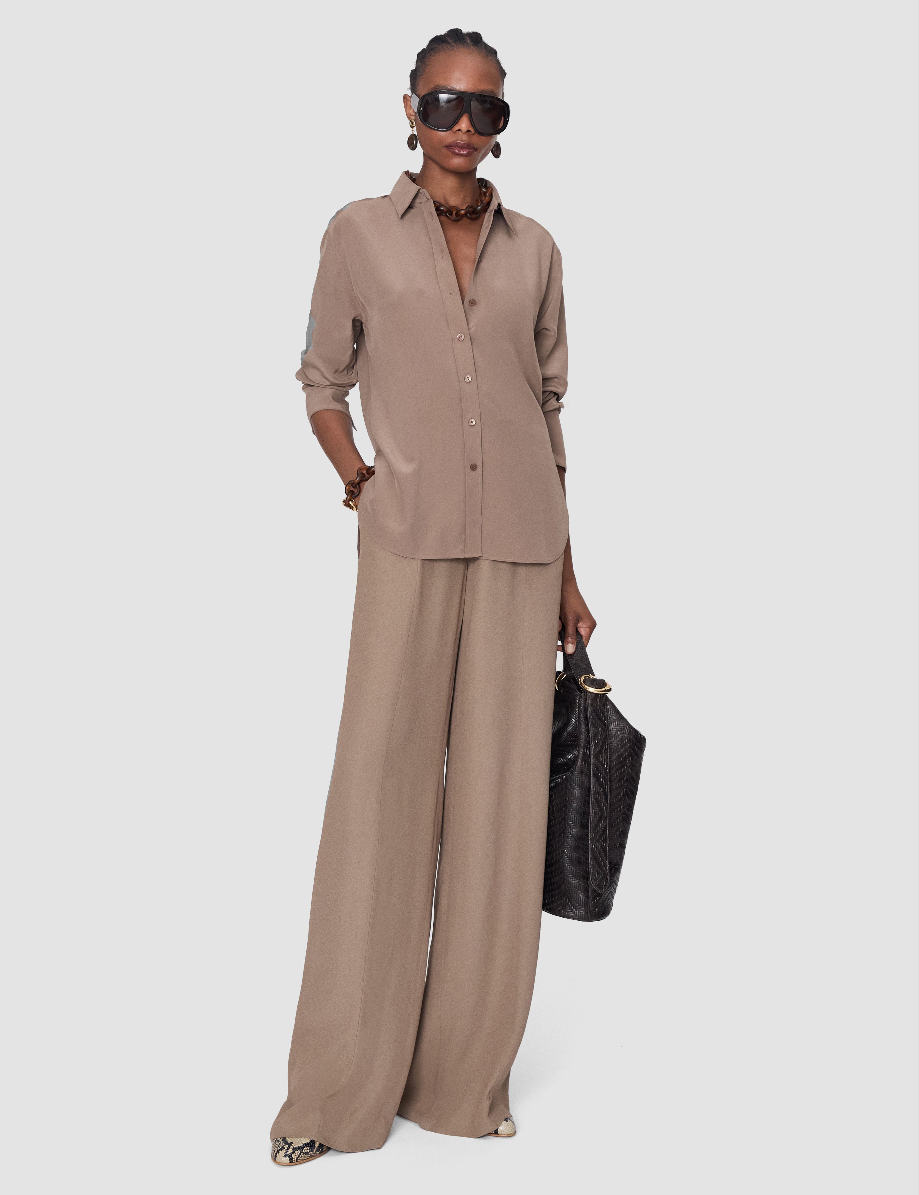 Brown Joe Crepe de Chine Silk Blouse - Joseph