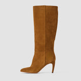 Brown Jolie Suede Knee High Heeled Boots - Joseph