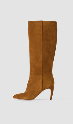 Brown Jolie Suede Knee High Heeled Boots - Joseph