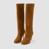 Brown Jolie Suede Knee High Heeled Boots - Joseph