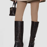 Brown Jolie Woven Leather Knee High Heeled Boots - Joseph