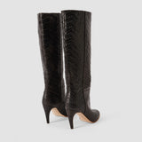 Brown Jolie Woven Leather Knee High Heeled Boots - Joseph