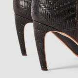Brown Jolie Woven Leather Knee High Heeled Boots - Joseph