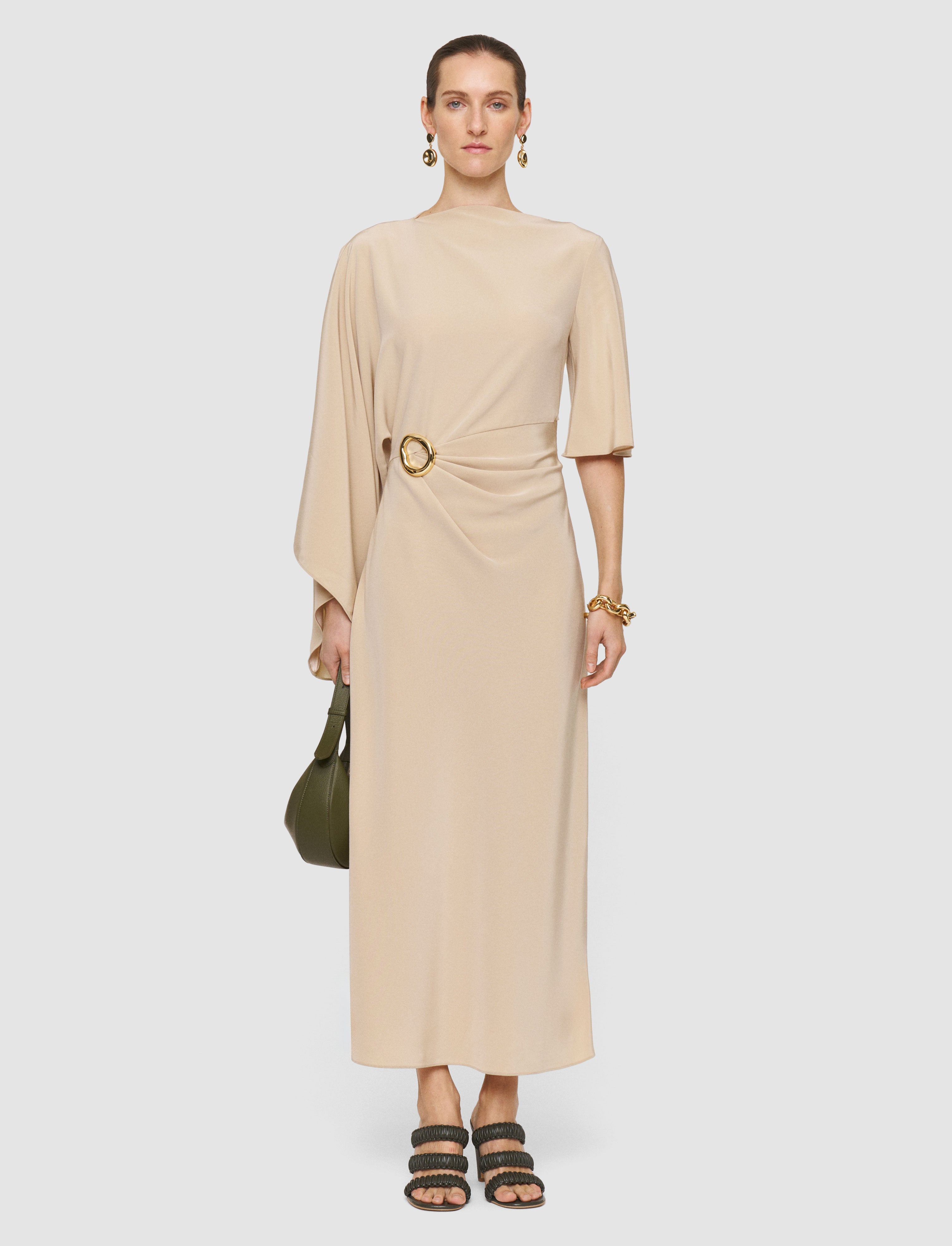 satin twill dress Open Neckline Cutout Satin Twill A-Line Gown with Pockets