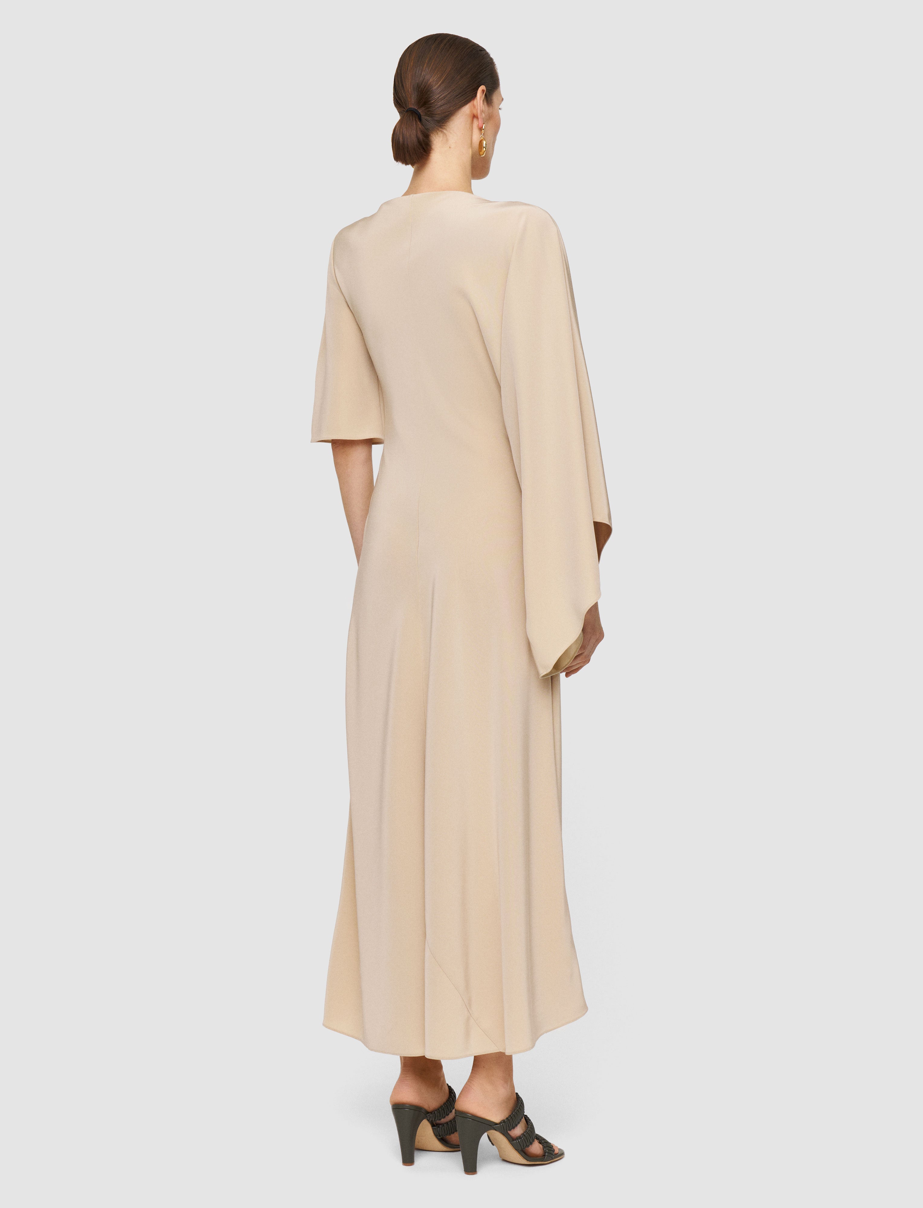 satin beige dress Beige Embellished Satin Draped Gown