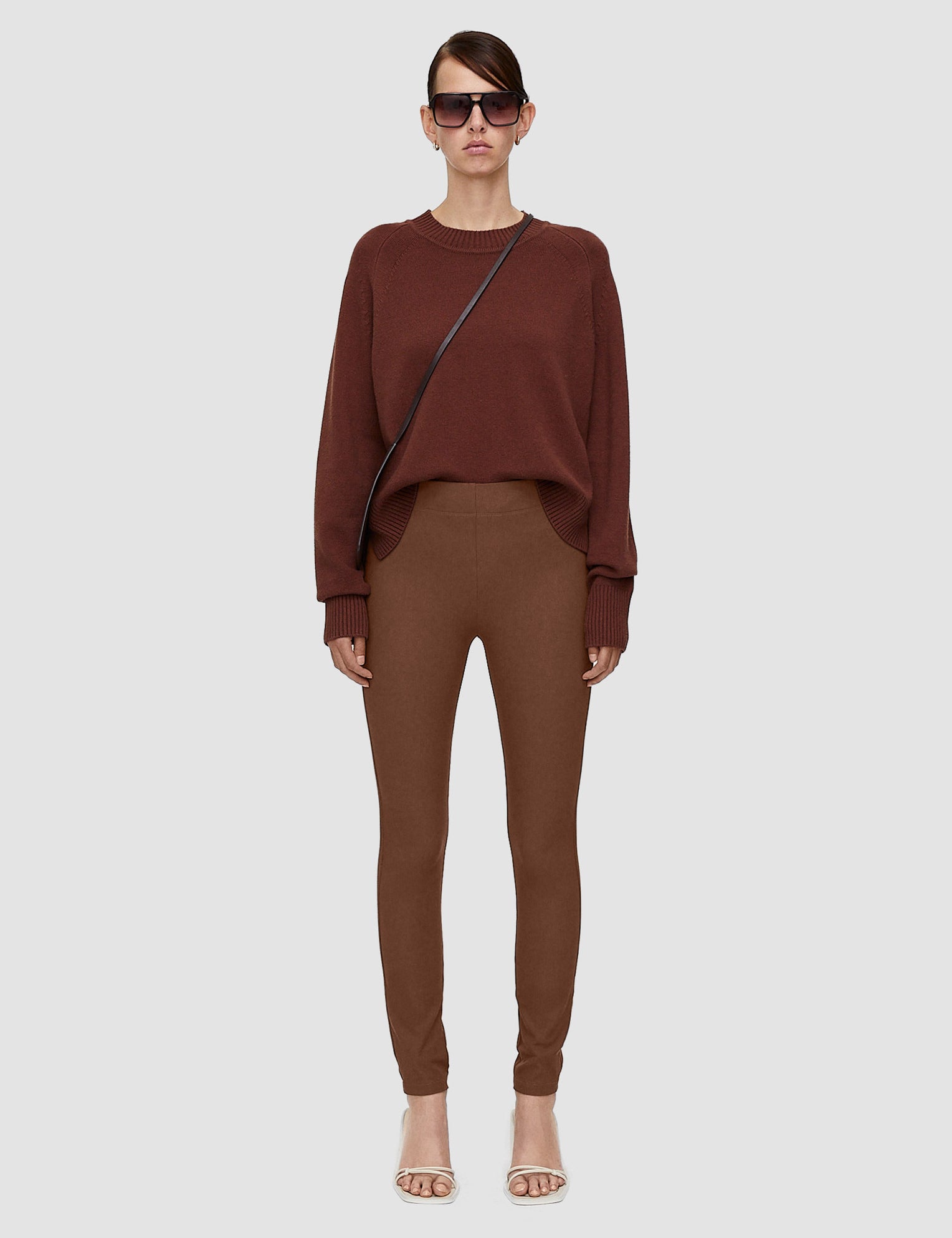 Brown Gabardine Stretch Leggings - Joseph