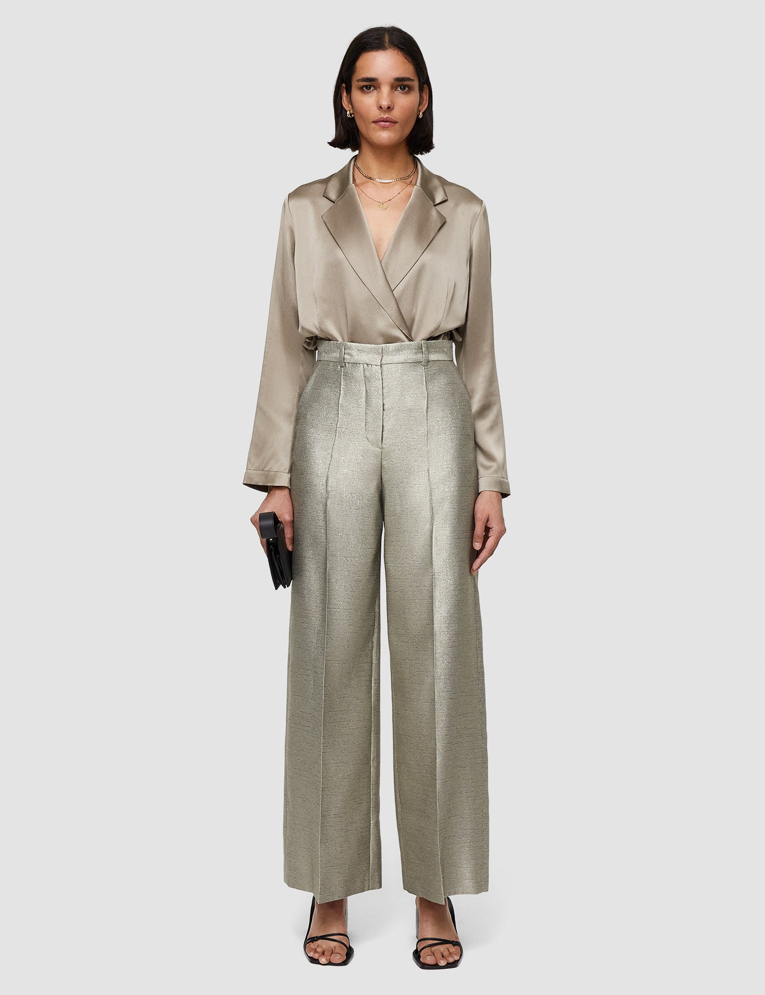 Gold Textured Metallic Alana Trousers - Joseph