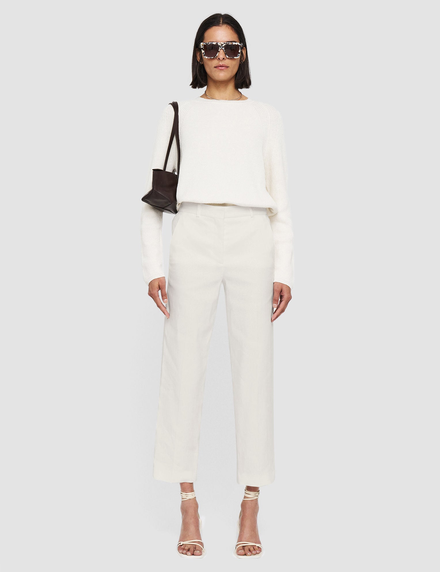 White Linen Cotton Trina Trousers - Joseph