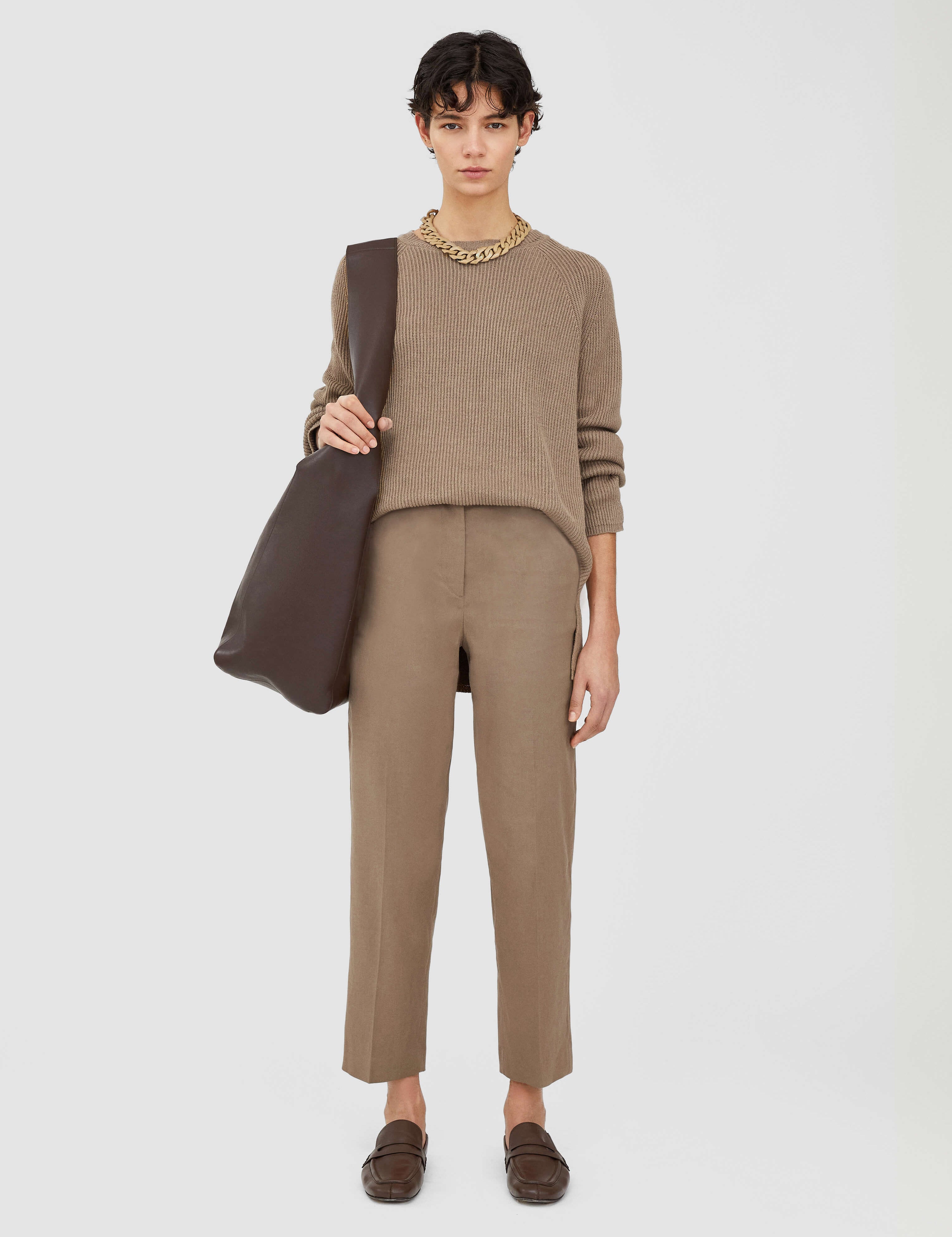 Brown Linen Cotton Trina Trousers - Joseph