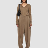 Brown Textured Twill Tarn Trousers - Joseph