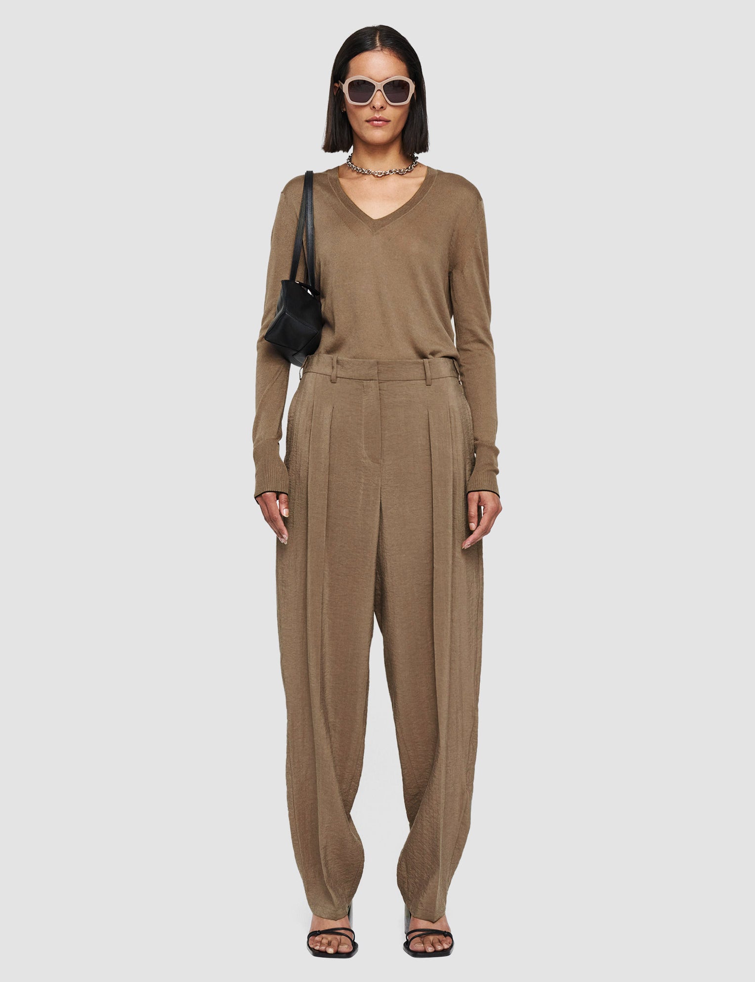 Brown Textured Twill Tarn Trousers - Joseph