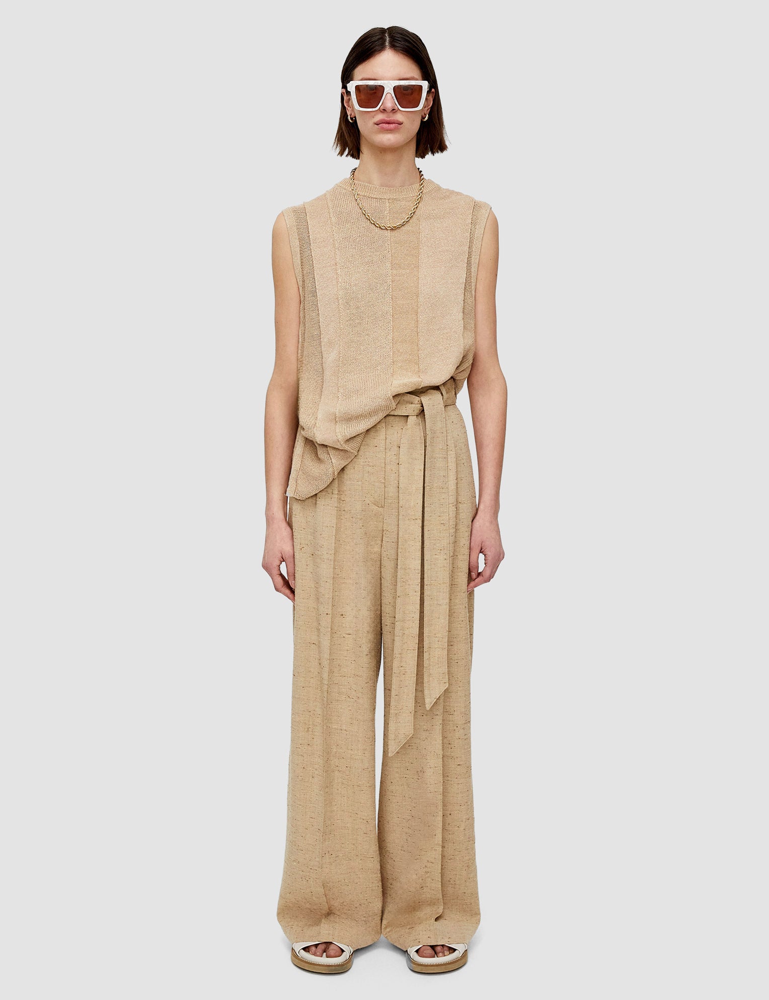 Beige Speckled Silk Linen Atlas Trousers - Joseph