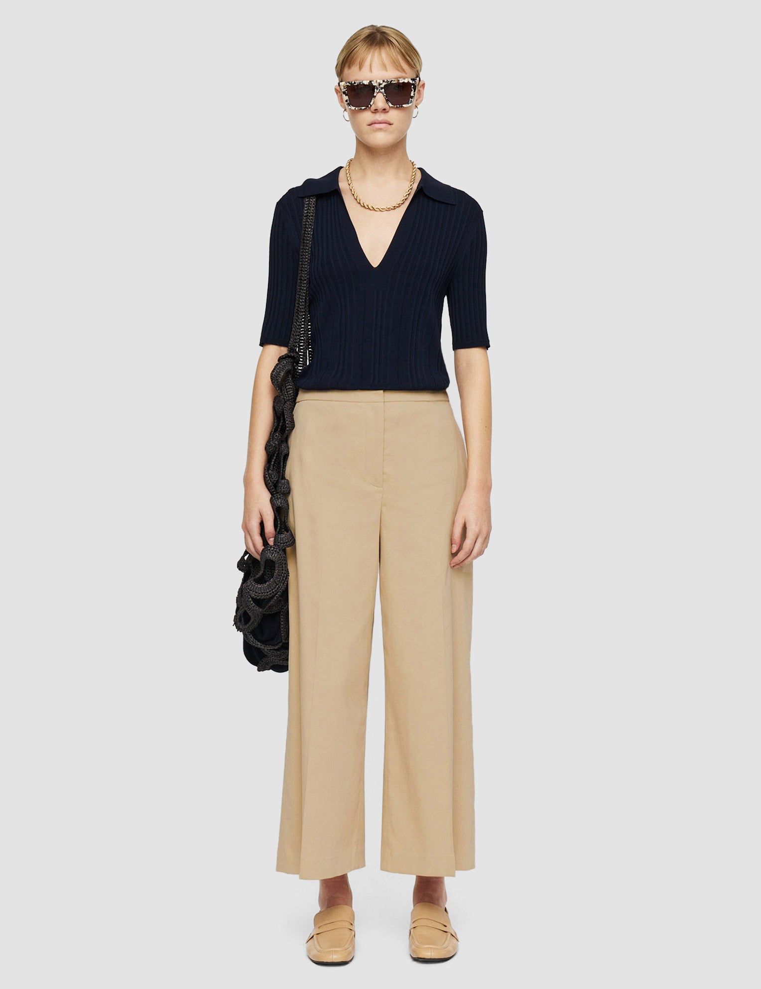 Beige Temple Light Gabardine Stretch Trousers - Joseph