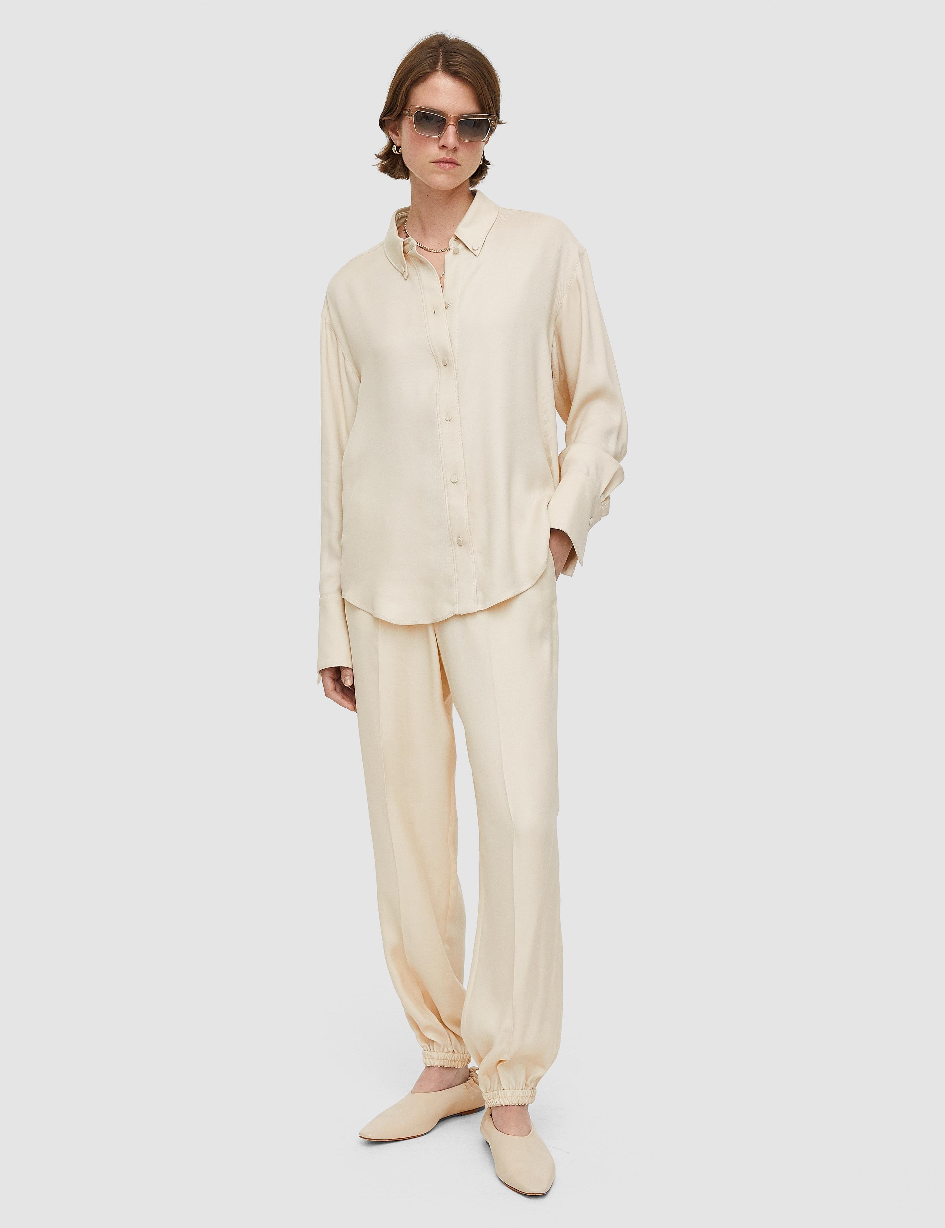 Beige Viscose Twill Taio Trousers - Joseph