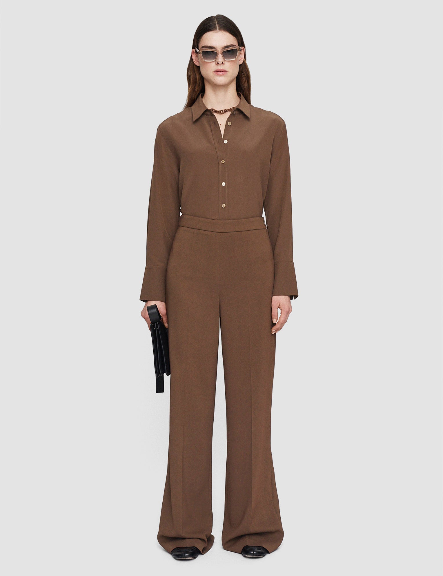 Brown Alane Comfort Cady Trousers - Joseph