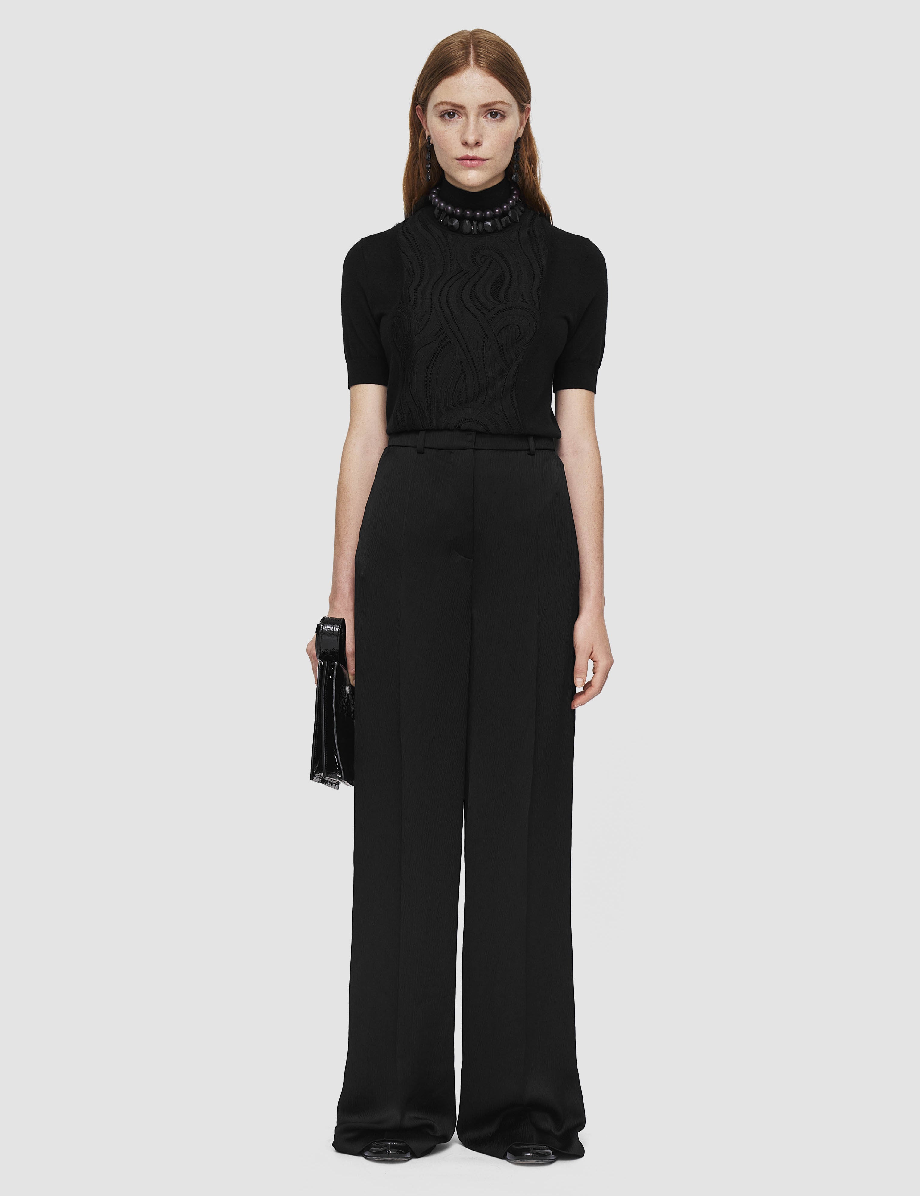 Black Alana Textured Viscose Trousers - Joseph