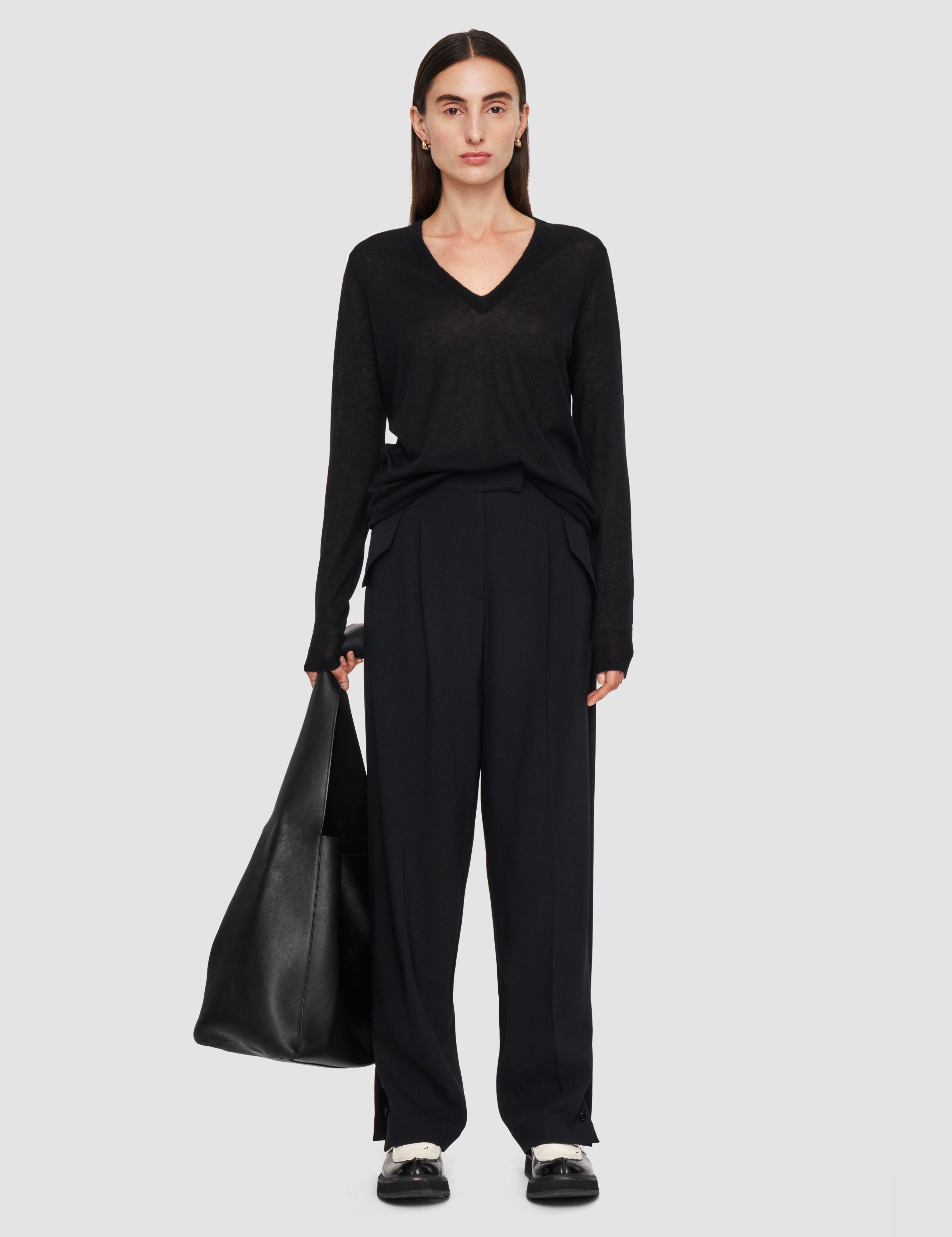 Black Alexis Fluid Twill Wool Trousers - Joseph