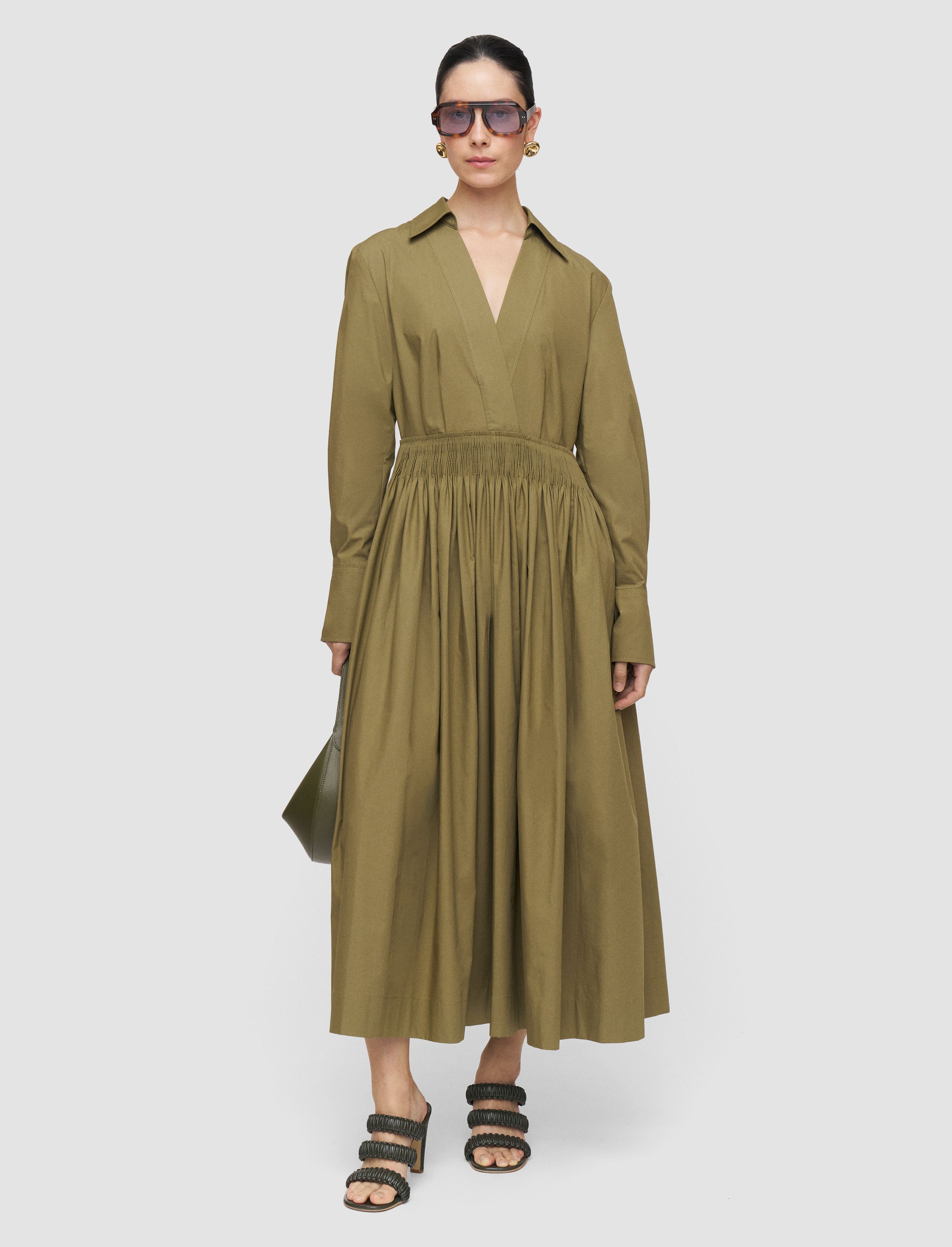 cotton poplin dress EILEEN FISHER Washed Organic Dress, Petite M(10-12) length piece features delicate pleated detailing and classic pinstripes for added sophistication Kathe Cotton Poplin Dress Regular