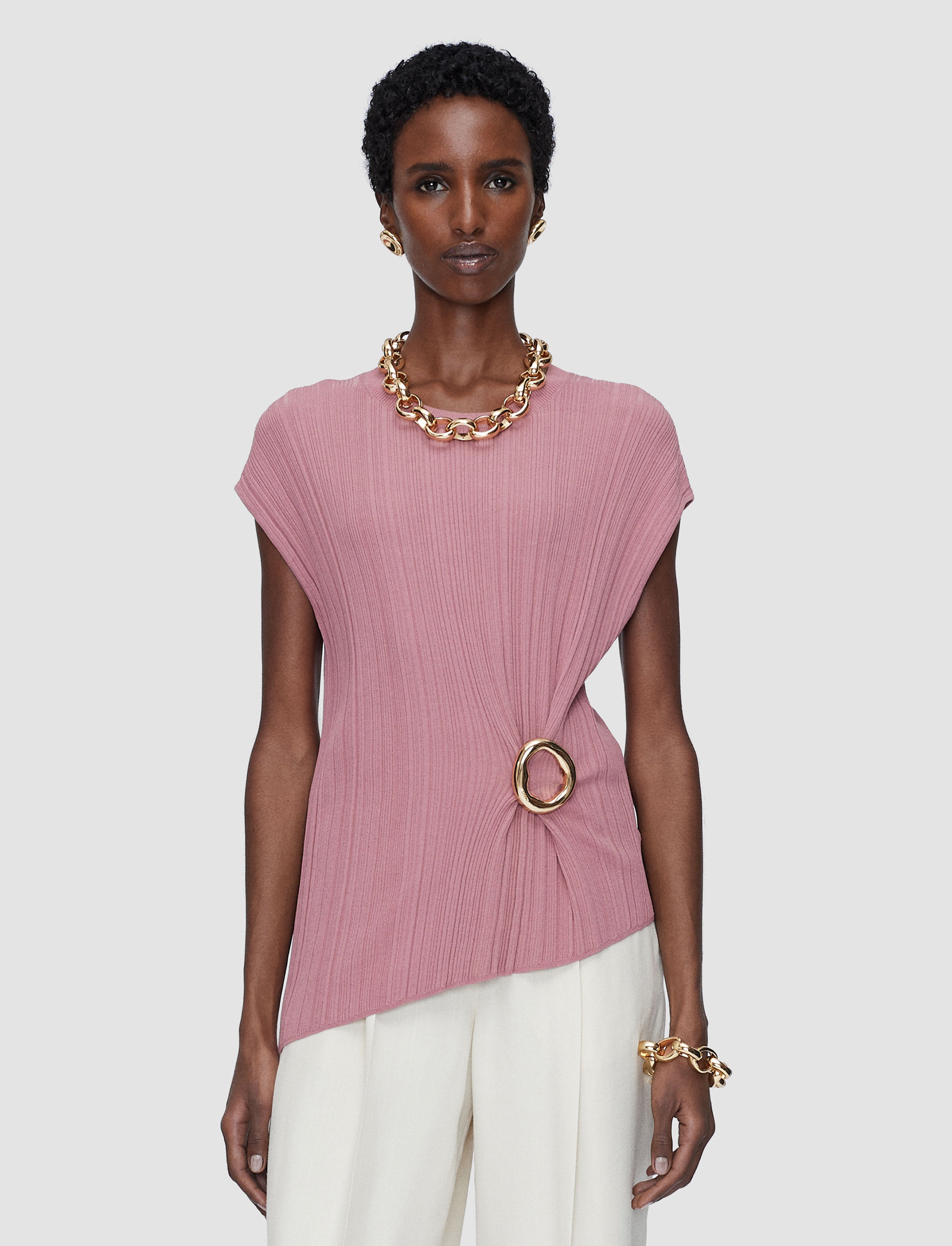 Kenit Knit Plissé Top in Pink | JOSEPH AT