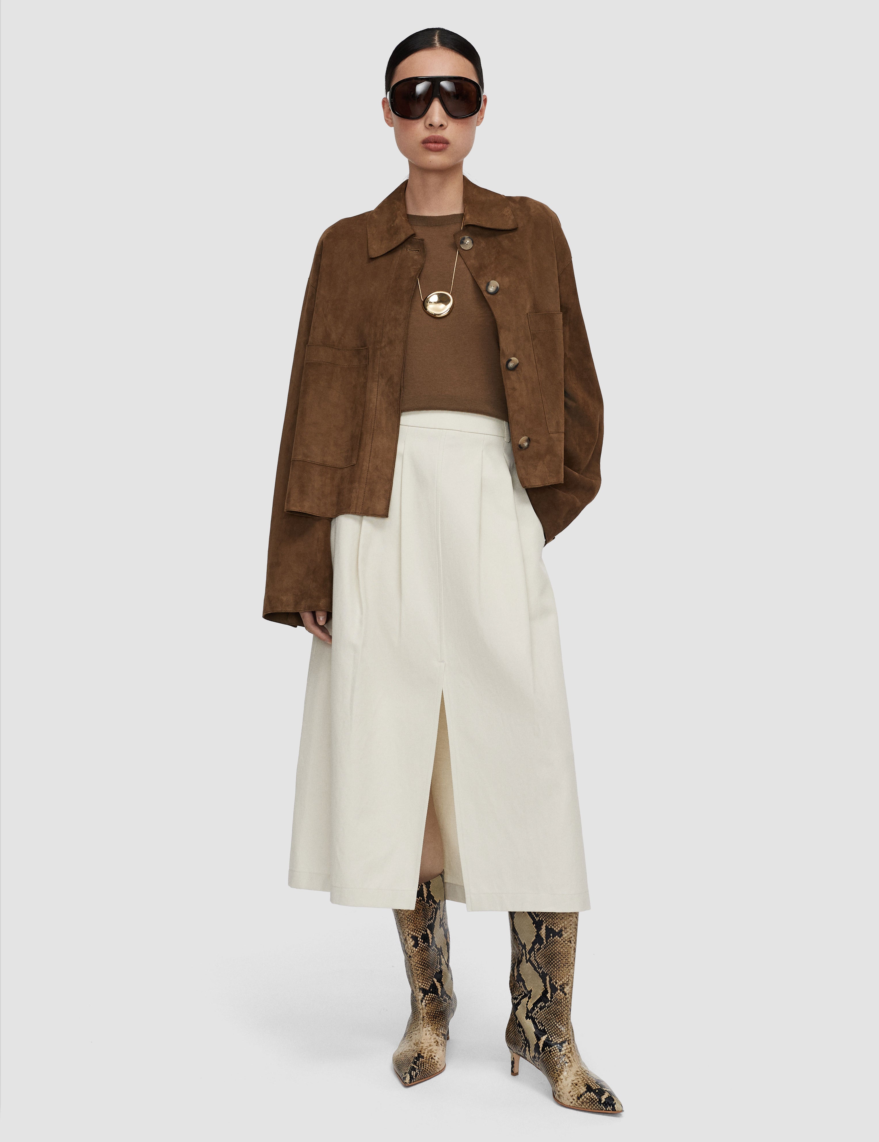 White Kharis Cotton Twill Skirt - Joseph