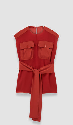 Red Kniza Crepe de Soie Silk Blouse - Joseph