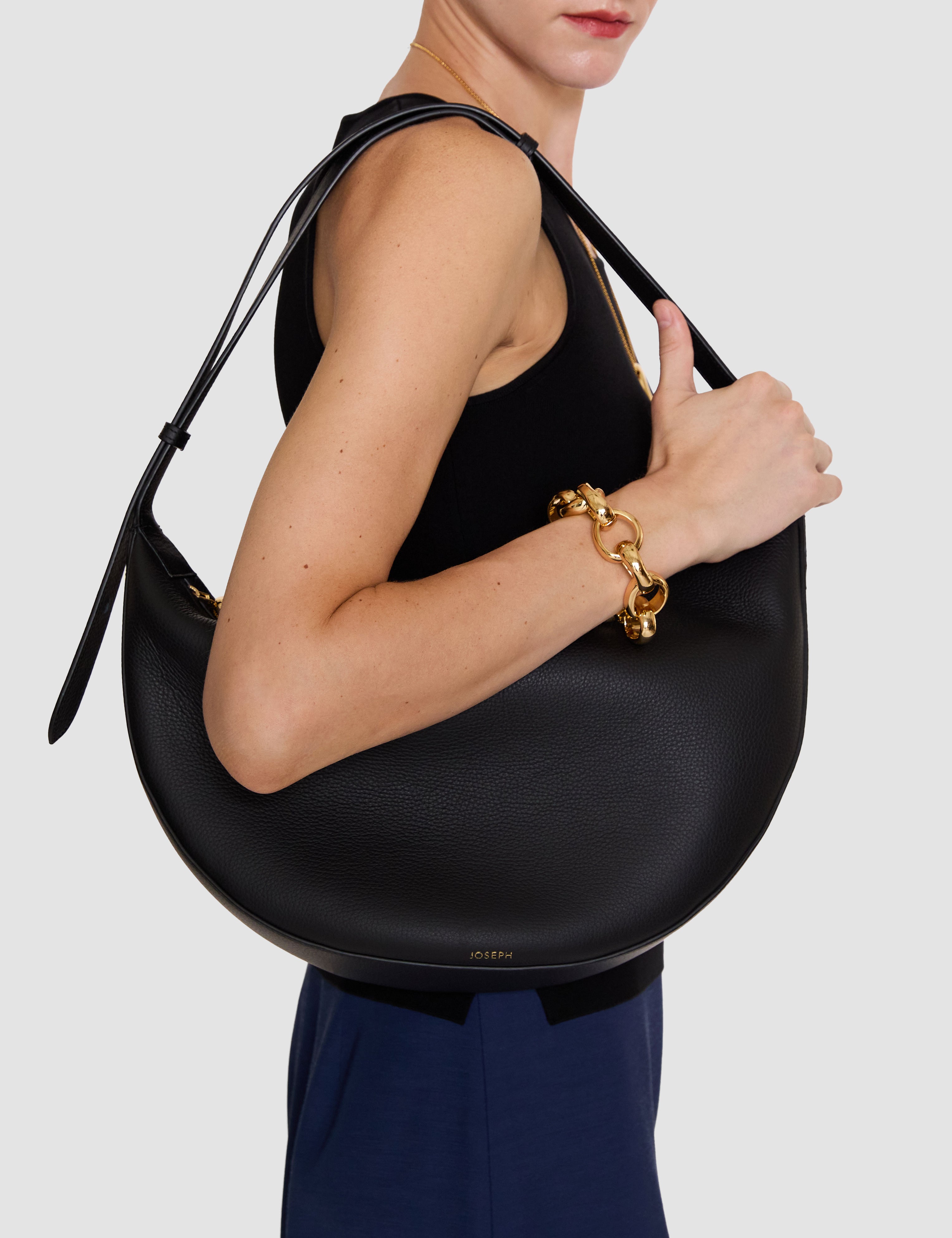 Black Large Bean Leather Bag - Joseph