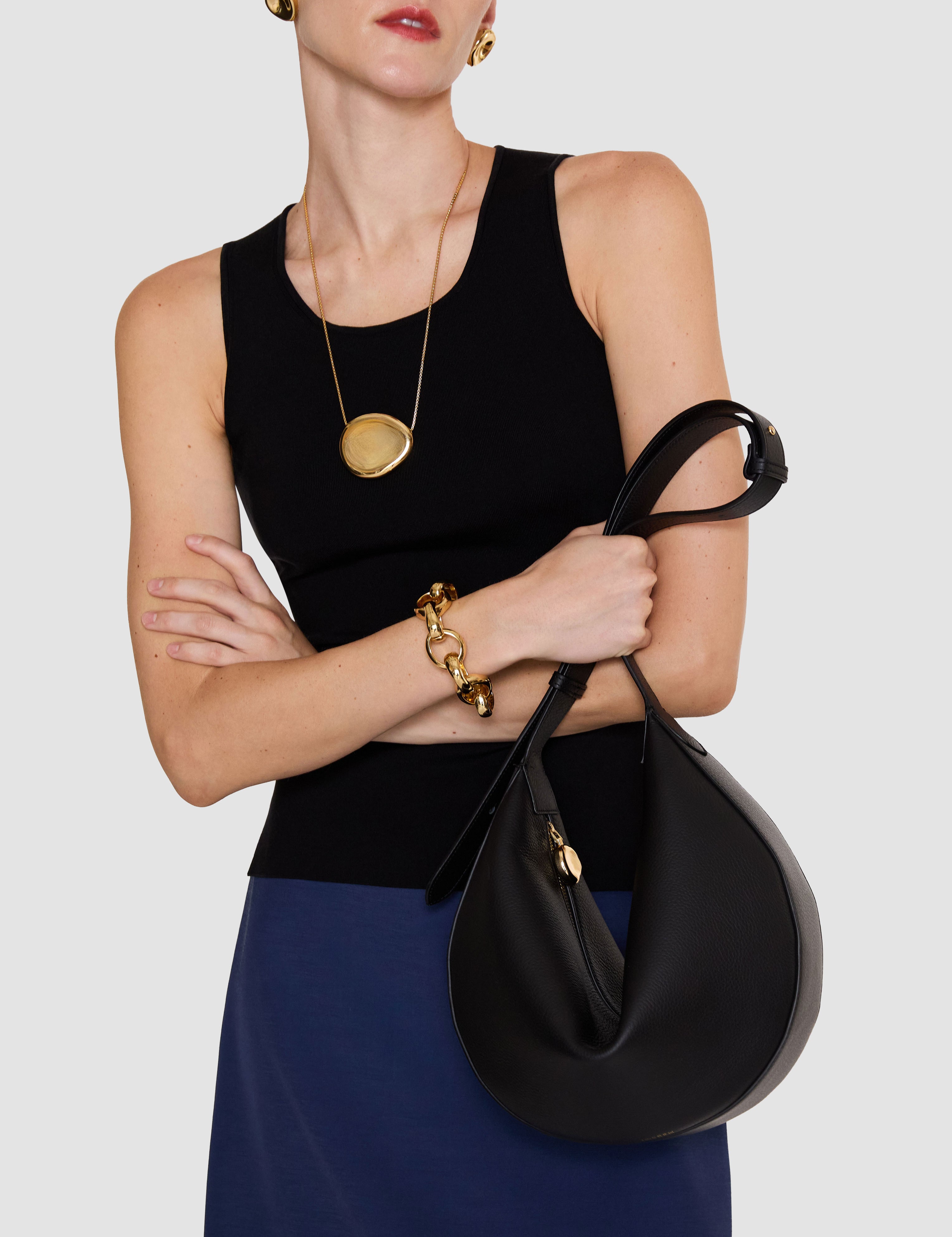 Black Large Bean Leather Bag - Joseph
