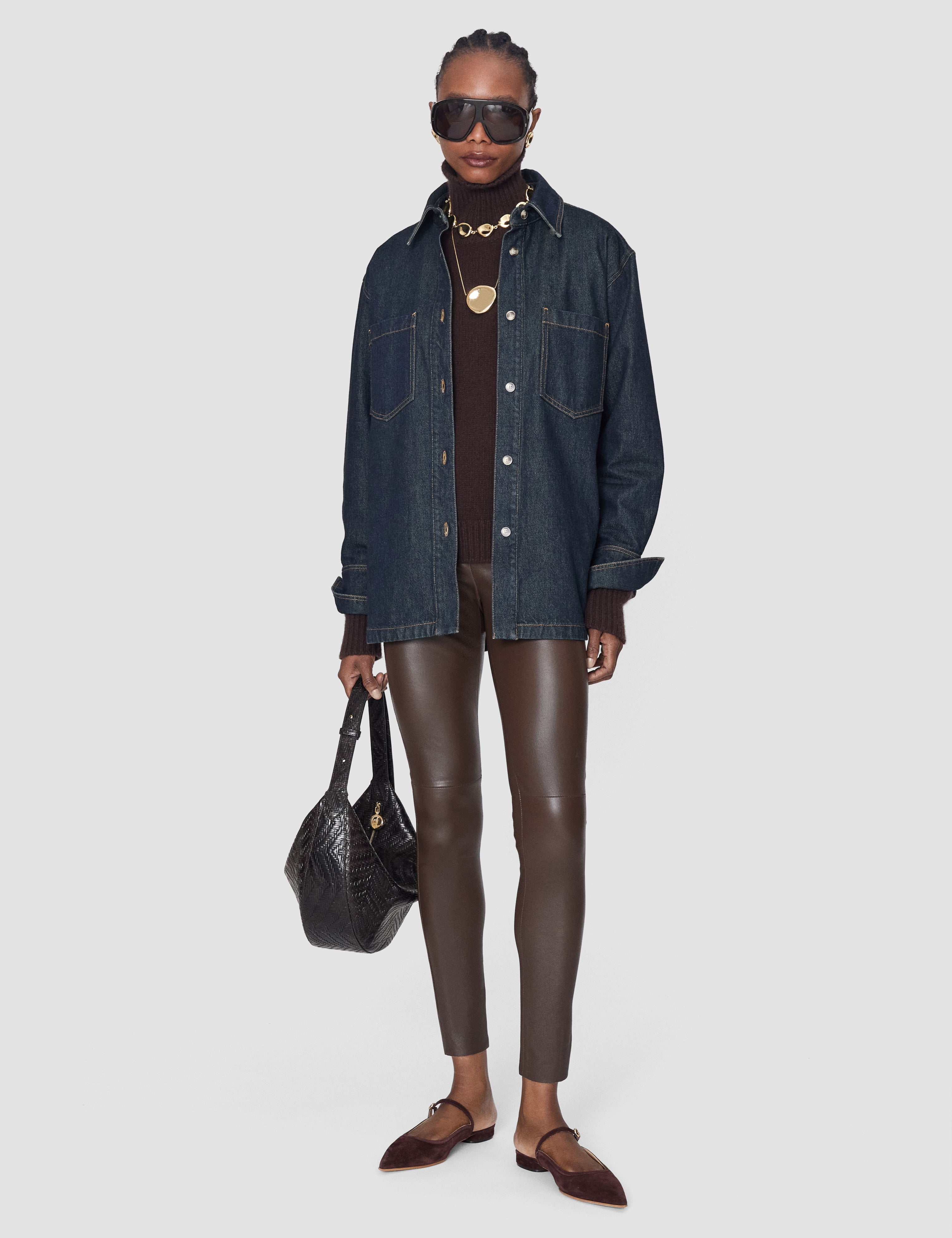 Brown Leather Stretch Leggings - Joseph