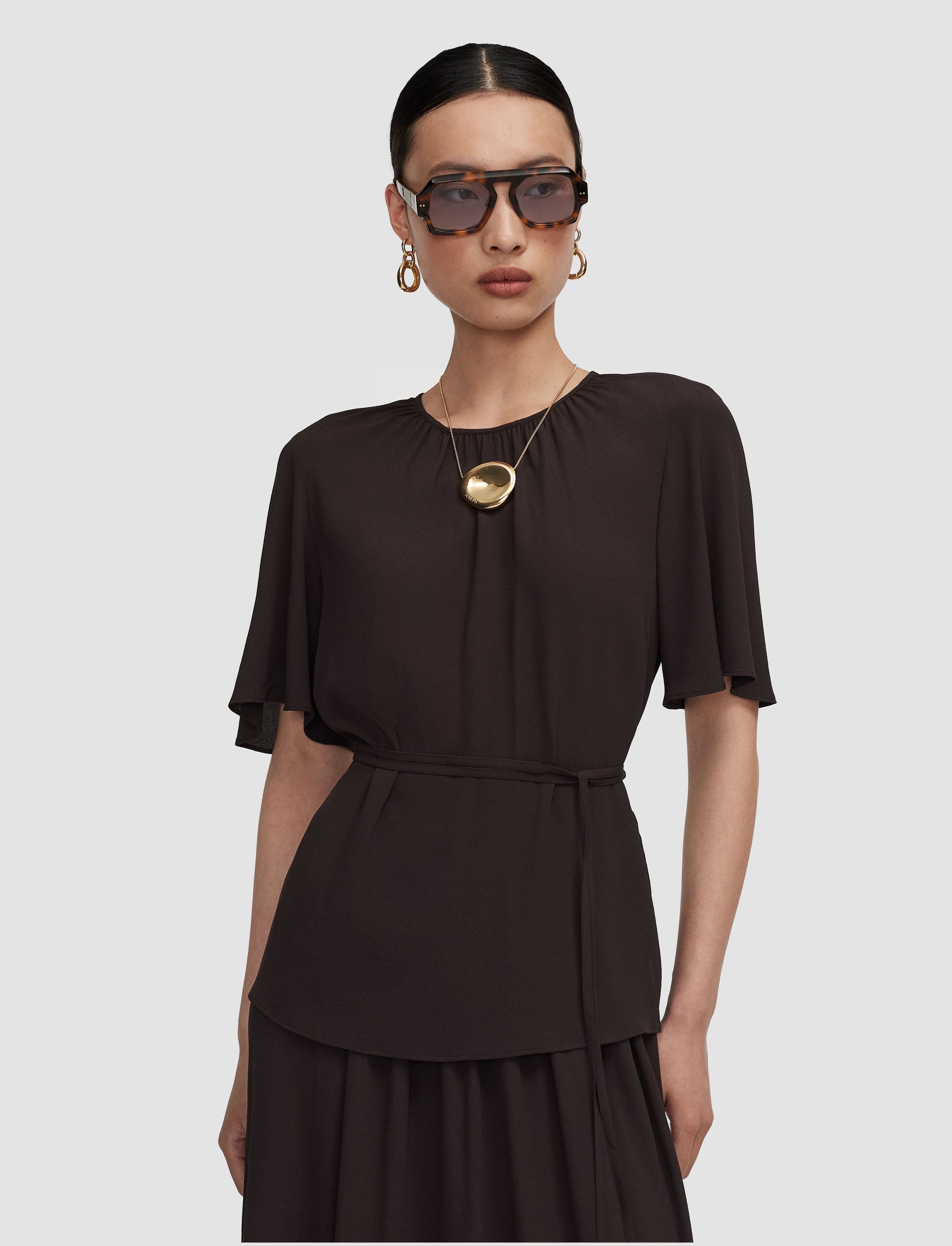 marron-top-libby-en-crepe-melange-de-soie-JOSEPH