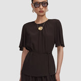 Brown Libby Silk Blend Crepe Top - Joseph