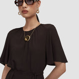 Brown Libby Silk Blend Crepe Top - Joseph