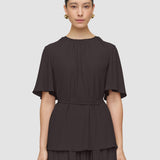 Brown Libby Silk Blend Crepe Top - Joseph