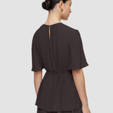 Brown Libby Silk Blend Crepe Top - Joseph