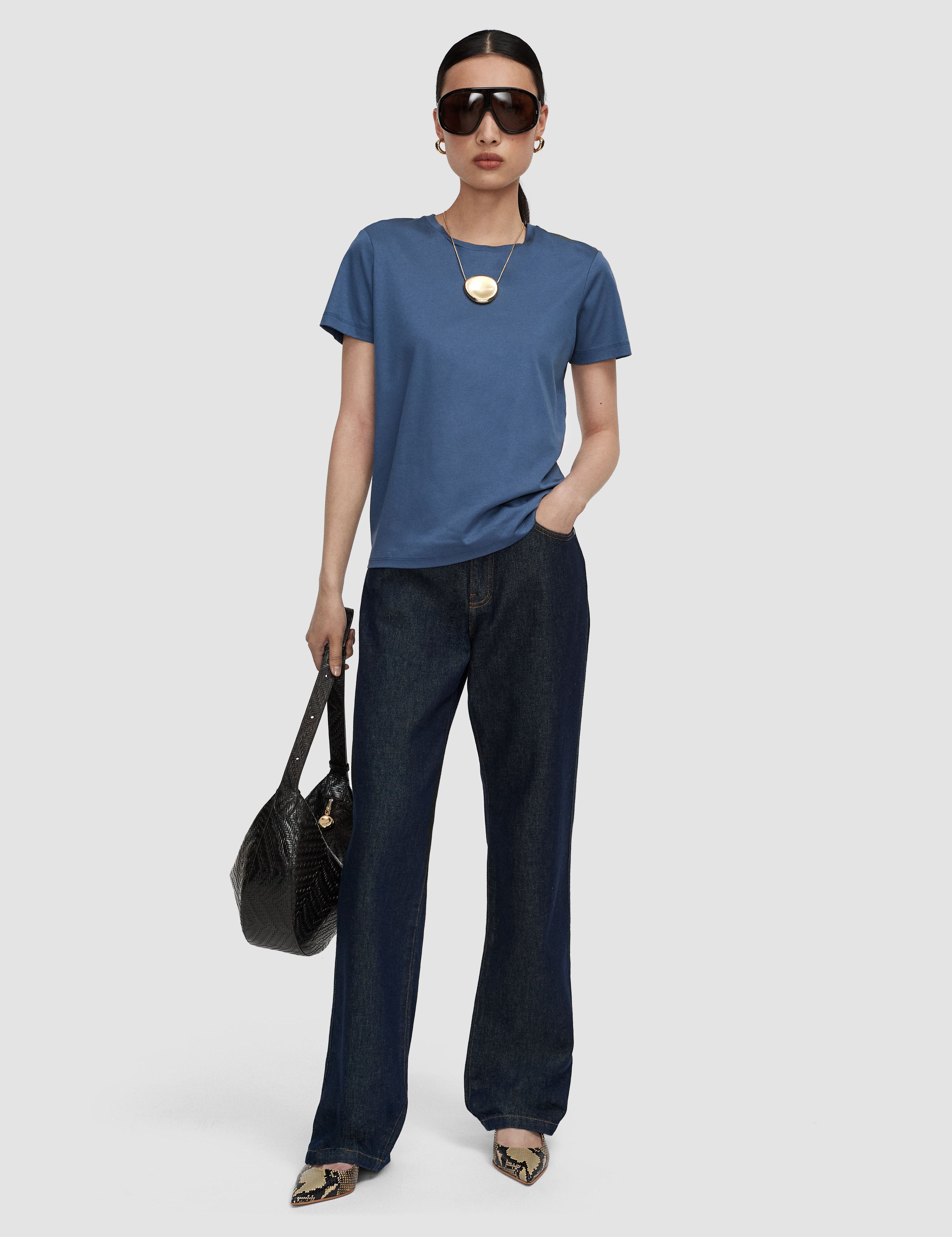 Blue Livia Mercerised Cotton Top - Joseph